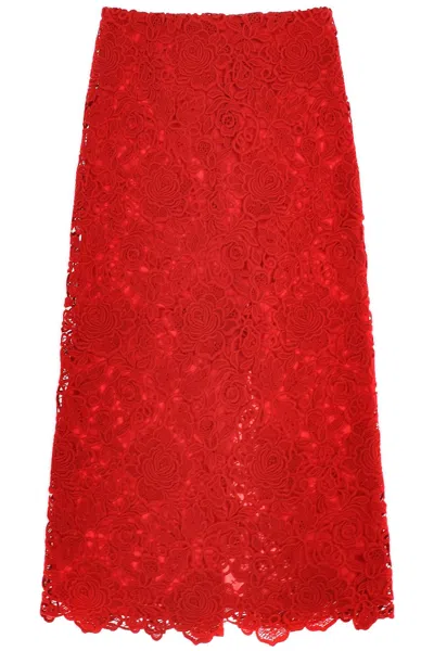 Shop Valentino Floral Guipure Lace Pencil Skirt For Women In Red