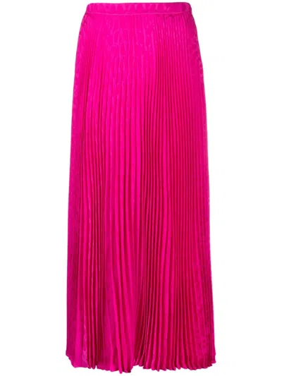 Shop Valentino Fuchsia Pleated Silk Midi Skirt For Women