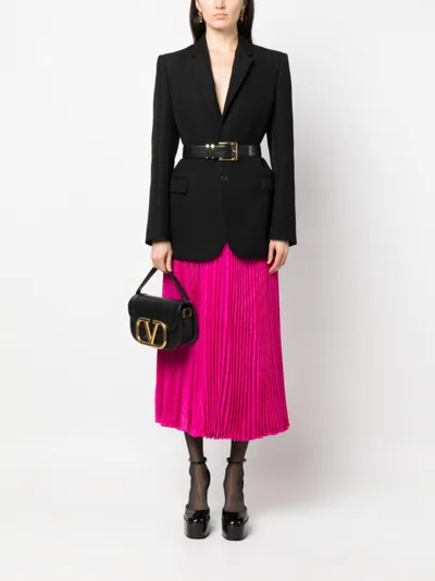 Shop Valentino Fuchsia Pleated Silk Midi Skirt For Women