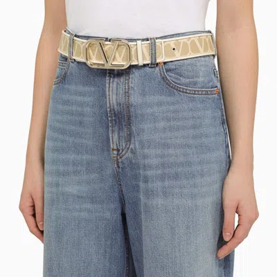 Shop Valentino Iconic Beige Belt With Vlogo Signature Buckle For Women