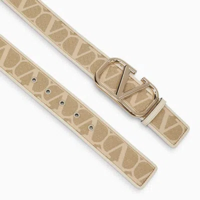Shop Valentino Iconic Beige Belt With Vlogo Signature Buckle For Women