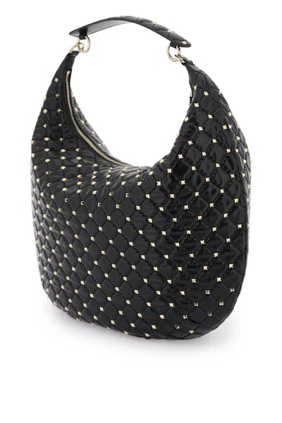 Shop Valentino Luxurious Quilted Leather 'rockstud Spike' Hobo Handbag For Women In Black