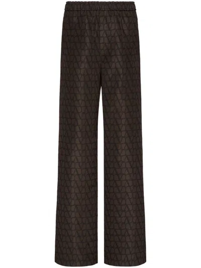 Shop Valentino Luxurious Ss23 Brown Vlogo Print Silk Trousers For Men