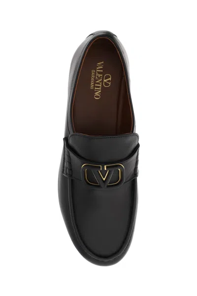 Shop Valentino Men's Black Nappa Leather Vlogo Moccasins For Ss24