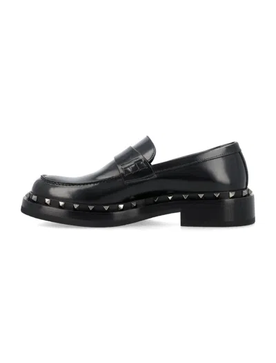 Shop Valentino Men's Black Rockstud Loafers For Ss24 Footwear Collection