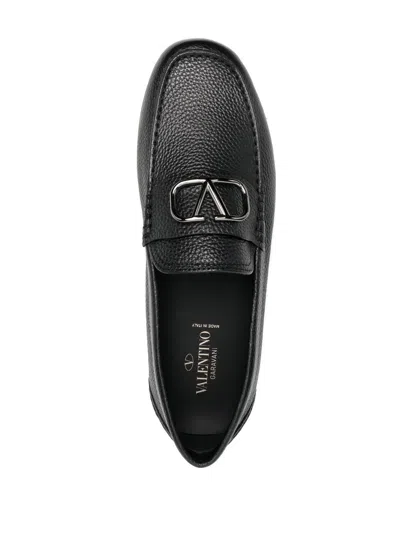 Shop Valentino Men's Black Vlogo Signature Leather Driving Shoes