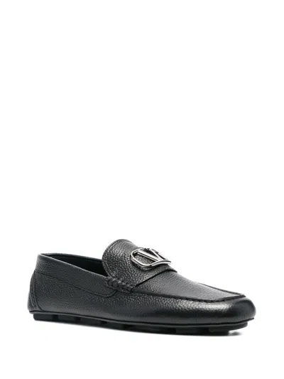 Shop Valentino Men's Black Vlogo Signature Leather Driving Shoes