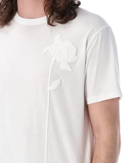 Shop Valentino Men's Flower Embroidered T-shirt In White