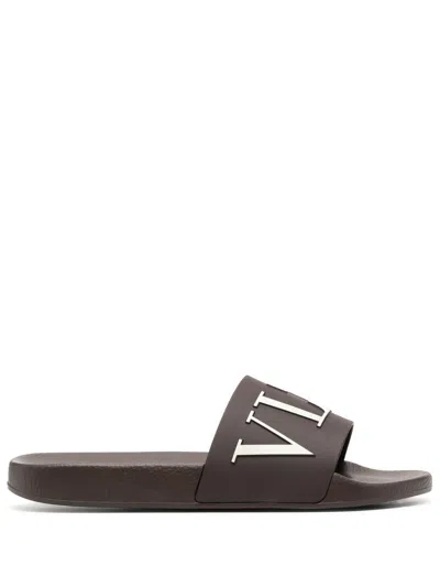 Shop Valentino Men's Fw23 Testa Di Moro Rubber Slide Sandals In Brown