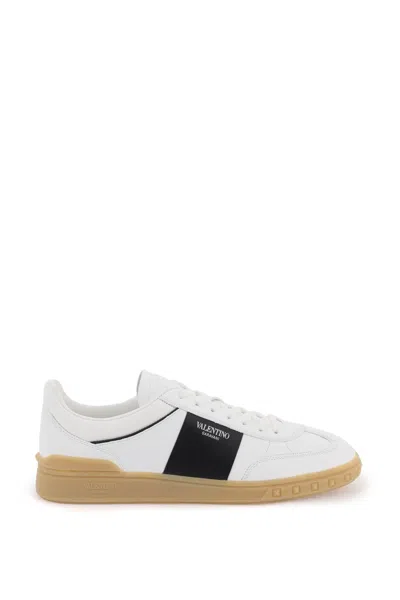 Shop Valentino Men's White Leather Trainers With Screen-printed Logo And Stud Detailing In Multicolor