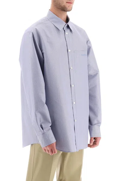 Shop Valentino Men's Striped Technical Cotton Shirt In Light Blue