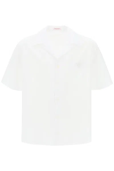 Shop Valentino Men's White Cotton Poplin Shirt With V Detail