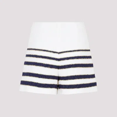 Shop Valentino Navy Blue And Ivory Tweed Shorts With V Gold Details