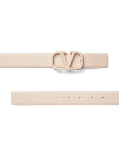 Shop Valentino Powder Vlogo Signature Leather Belt For Women In White
