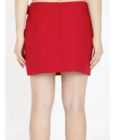 Shop Valentino Red Crepe Couture Miniskirt With Side Slit Detail And Bows