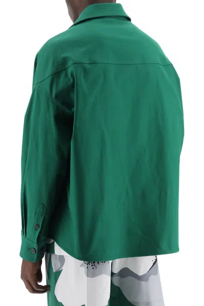 Shop Valentino Stretch Cotton Canvas Overshirt With V Detail For Men In Green