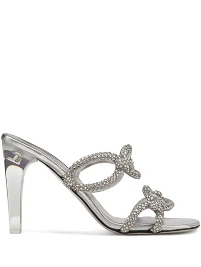 Valentino Crystal Chain Transparent-heel Mule Sandals In Grey