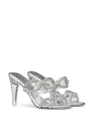 Valentino Crystal Chain Transparent-heel Mule Sandals In Grey
