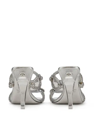 Valentino Crystal Chain Transparent-heel Mule Sandals In Grey