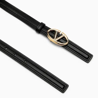 Shop Valentino The Bold Edition Black Leather Belt With Vlogo Buckle For Women
