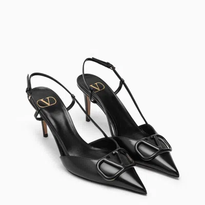Shop Valentino Vlogo Black Leather Slingback For Women With Pointed Toe Design And Slim Heel