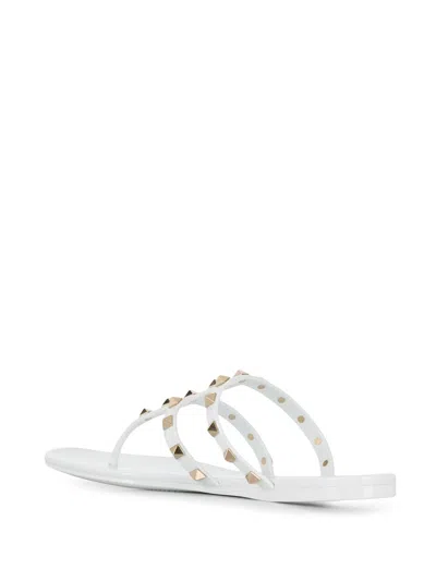 Shop Valentino White Rubber Rockstud Thong-strap Sandals For Women