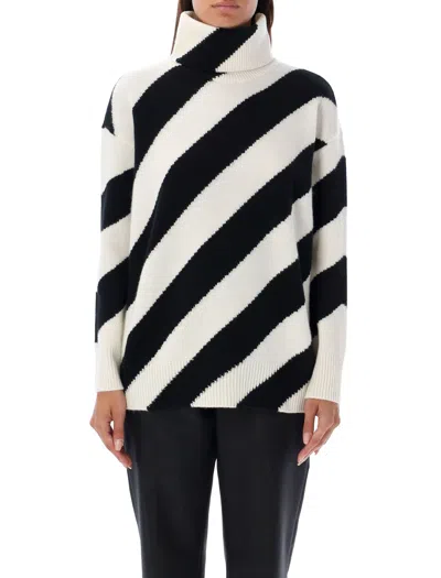 Shop Valentino Women's High Neck Stripes Sweater For Fall/winter 2024 In Gray