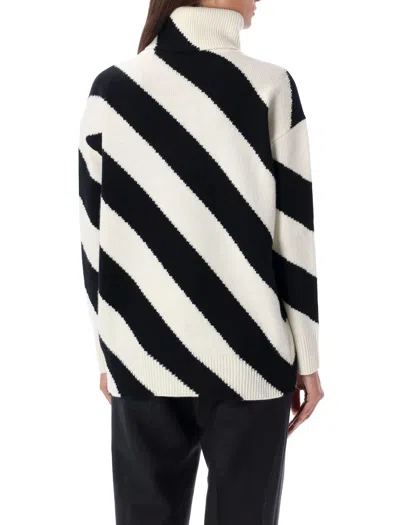 Shop Valentino Women's High Neck Stripes Sweater For Fall/winter 2024 In Gray