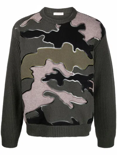 Shop Valentino Green Embroidered Tulle Sweater For Men In Camou Army