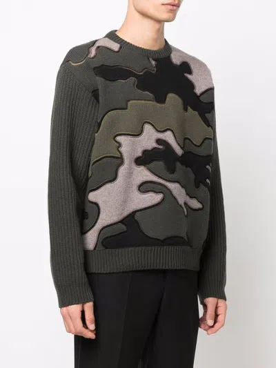Shop Valentino Green Embroidered Tulle Sweater For Men In Camou Army
