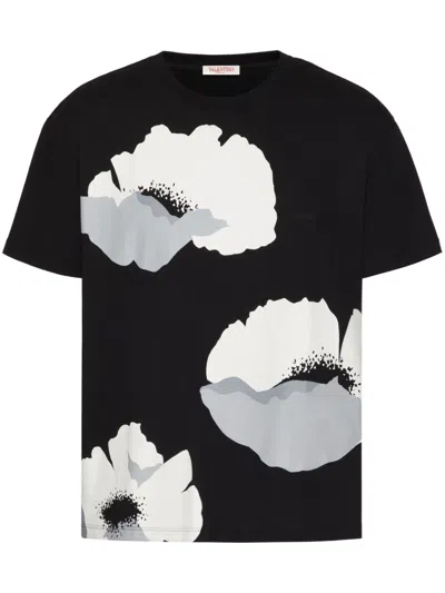 Shop Valentino Men's Black Floral Print T-shirt