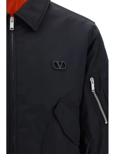 Shop Valentino Men's Black Nylon Bomber Jacket With Zipped And Pen Pockets