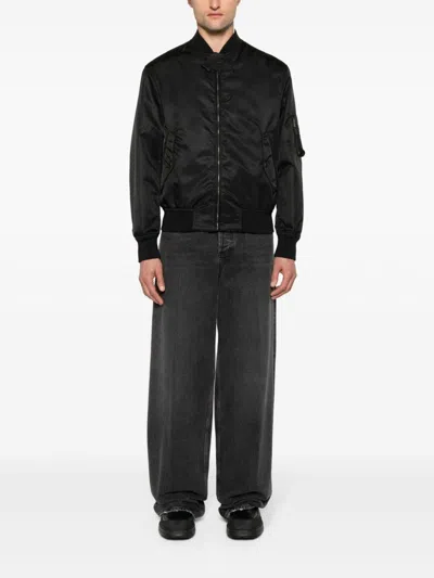 Shop Valentino Men's Black Padded Bomber Jacket With Floral Embroidery And Stud Fastenings