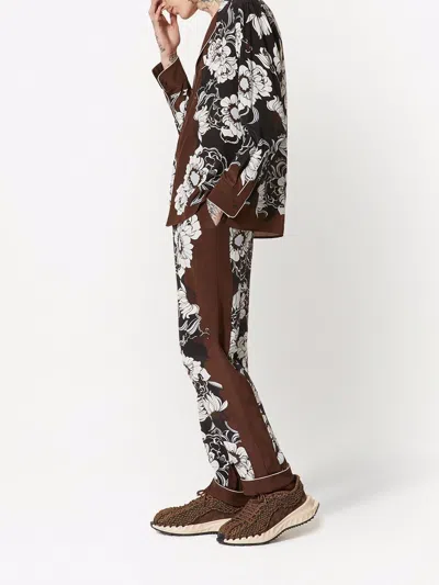 Shop Valentino Men's Floral Print Silk Trousers For Ss22 In Black