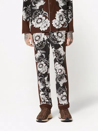 Shop Valentino Men's Floral Print Silk Trousers For Ss22 In Black