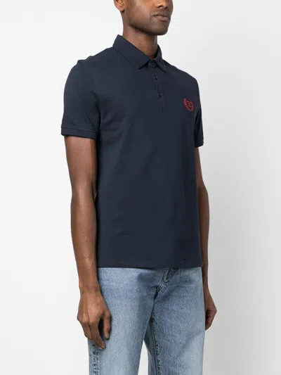Shop Valentino Navy Polo T-shirt With Embroidered V Logo For Men