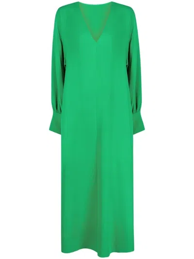 Shop Valentino Pure Green Silk Dress For Fw22