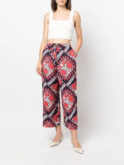 Shop Valentino Silk Trousers For Women In Rosso, Avorio, And Navy For Fw22