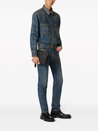 Shop Valentino V-logo Straight-leg Denim Jeans For Men In Navy Blue