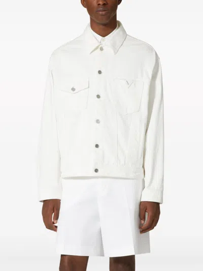 Shop Valentino Classic White Denim Jacket For Men In Ivory