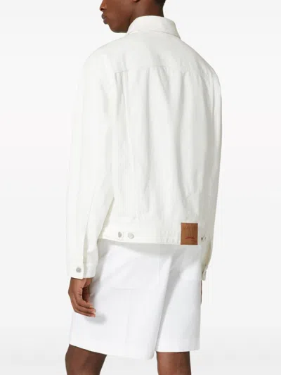 Shop Valentino White Cotton Denim Jacket With Iconic V Detail In Ivory