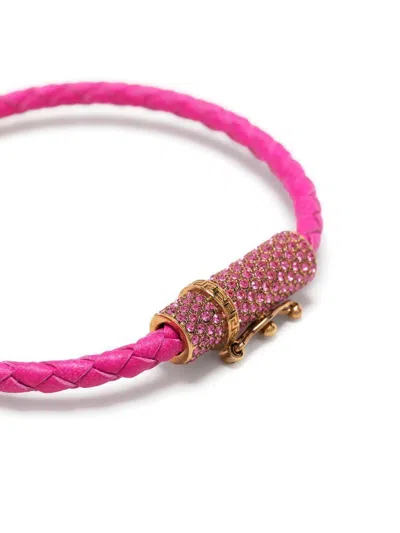 Shop Versace Braided Leather Bracelet In Multicolor