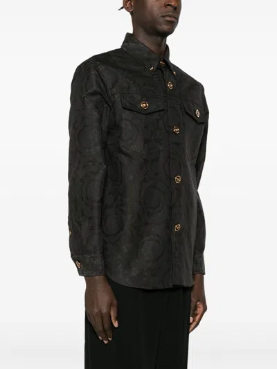 Shop Versace Anthracite Gray Baroque-jacquard Cotton Shirt Jacket