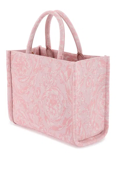 Shop Versace Athena Baroque Small Tote Handbag For Women In Pink