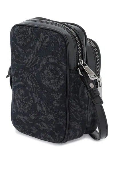 Shop Versace Black Canvas And Leather Crossbody Handbag For Men