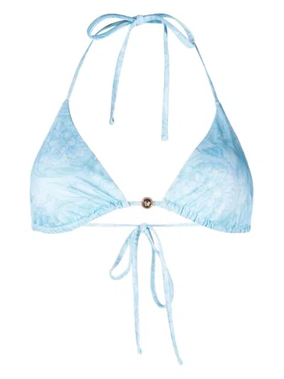Shop Versace Sky Blue Baroque Print Triangle Bikini Top For Women In Clear Blue