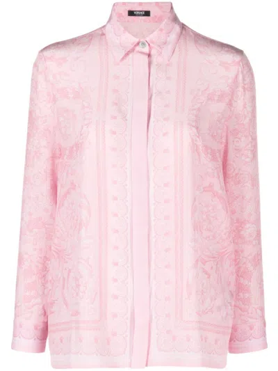 Shop Versace Rose Pink Baroque Print Silk Shirt For Women
