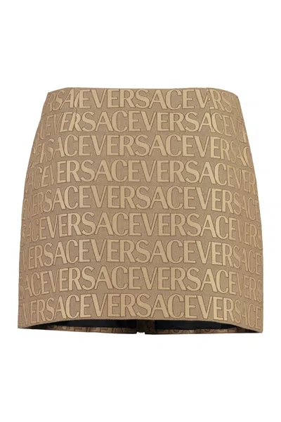 Shop Versace Beige Jacquard Mini Skirt For Women In Fw23 Collection