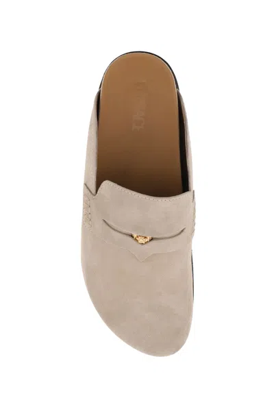 Shop Versace Beige Medusa Clogs With Suede And Leather Detail For Men