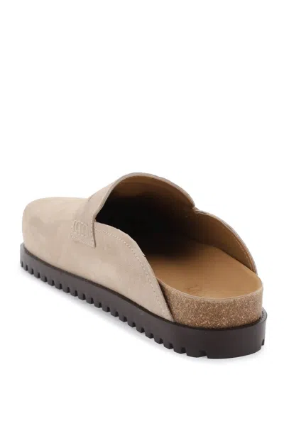 Shop Versace Beige Medusa Clogs With Suede And Leather Detail For Men